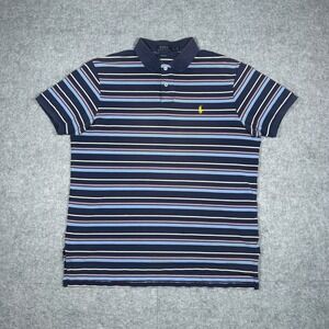 Polo Ralph Lauren Polo Shirt Mens XL Navy Blue striped Custom Fit Short Sleeve